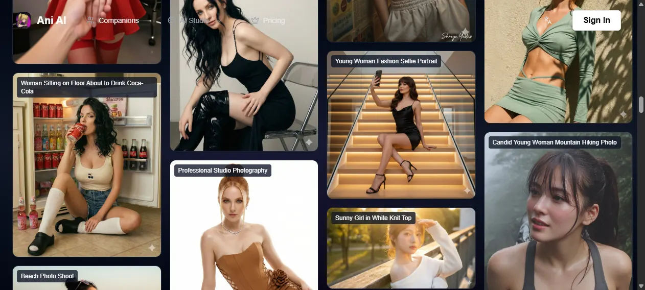 Further AniAI.net gallery results with prompt labels and generated portrait styles